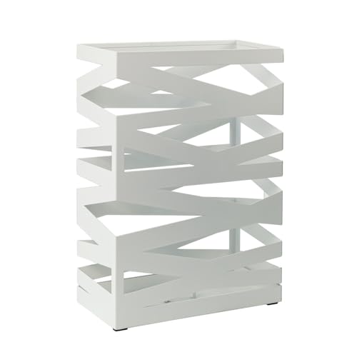 Dönges Premium Regenschirmständer Maxi aus Metall mit Abtropfschale und Haken - Platzsparend 34x14x46 cm - Elegantes Weiß - Ideal als Dekoration für Eingang & Flur