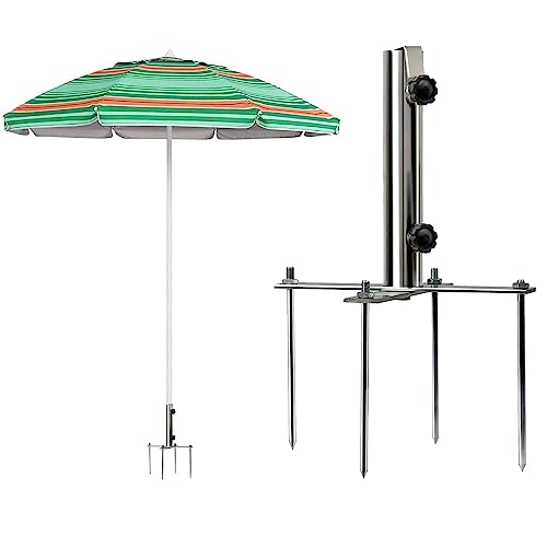 Rasendorn für Sonnenschirm,Abnehmbarer Erdspieß,Sonnenschirm Spieß,Erdspieß Sonnenschirm,Sonnenschirm halter Boden,Schirmständer Sonnenschirm mit 4 Heringen,für Strand Gras Sand Gartenschirm(C)