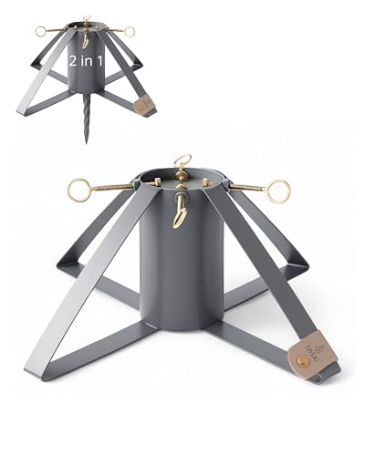 LIVLIG Design Weihnachtsbaumständer, Tannenbaum Ständer für Innen, 2 in 1 Christbaumständer aus Metall mit Bodenanker, Grau