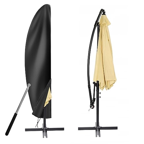 VORHOT Sonnenschirm Schutzhülle für Ampelschirm Ø 2-4m, 420D Oxford-Stoff Abdeckplane mit Stab, Wasserdicht UV-Anti Schneesicher Abdeckung für Balkonschirm Marktschirm Gartenschirm 265 * 40/70/50CM