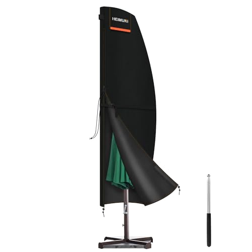 HEIMUNI Ampelschirm Schutzhülle Wasserdicht, Abdeckung für Ampelschirm 2 bis 4 m Abdeckhauben für Sonnenschirm, Winterfest UV-Beständig Wetterfeste Sonnenschirm Hülle mit Stab, 230x45/70/50cm