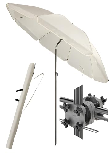 4smile Sonnenschirm Balkon SunnyJoy im 3er-Set - UPF 50+ Balkon Schirm 180 cm + Sonnenschirmhalter Balkongeländer SunnyGuy + Sonnenschirmhülle - Sonnenschutz Balkon, Sonnenschirm Strand, Beige