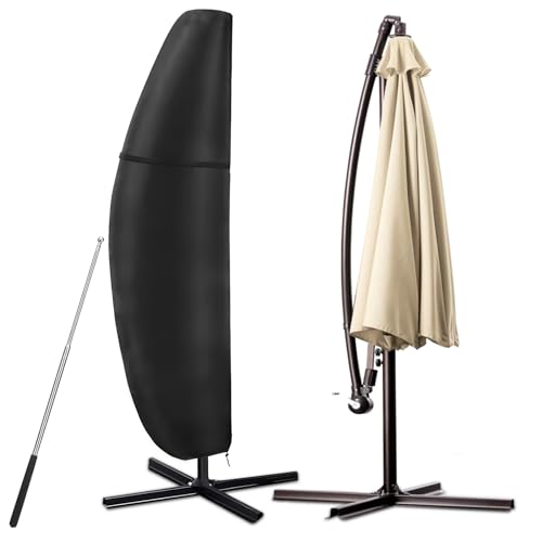 Sonnenschirm Schutzhülle mit Stab, 3 M Ampelschirm Schutzhülle, Abdeckhauben für Sonnenschirm, Wasserdichter, UV-Beständig, Winddicht und Schneesicher Sonnenschirm Abdeckung (280 X 30/80/50 CM)