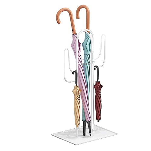 Platzsparender Schirmständer aus Eisen mit Haken und Abtropfschale, multifunktionaler Eingangs-Nizer für Haustür, stilvoller weißer Schirmhalter, Präsentationsständer