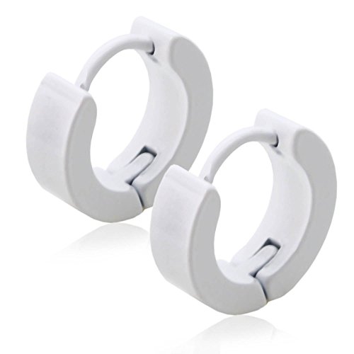 Tumundo® 1 Paar Klappcreolen Glänzend Creolen Edelstahl Edelstahlcreolen Ohrstecker Ohrringe Huggie Herren Klein Groß, Farbe:weiß - groß