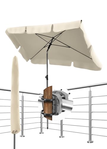 Menz Sonnenschirm Balkon - 3-IN-1 Sonnenschutz Balkon SET, UPF 50+ Sonnenschirm rechteckig 200 x 125cm + Sonnenschirmhalter Balkongeländer + Sonnenschirmhülle