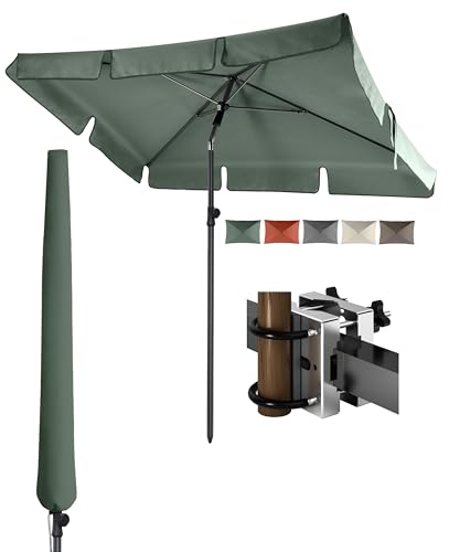 4smile Sonnenschirm Balkon 3-in-1 SET, Grün – balkonschirm mit UV50+-Schutz, 200 x 125 cm, inkl. Sonnenschirmhalter Balkongeländer + Schirmhülle – passend für Balkon und Terrasse