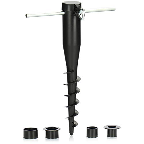 com-four® Sonnenschirmhalter aus Kunststoff - Bodenhülse für den Garten - Standfuß für Schirme - Schirmständer mit Eindrehstange - Erdspieß mit Stockdurchmesser von 25-45 mm (schwarz)