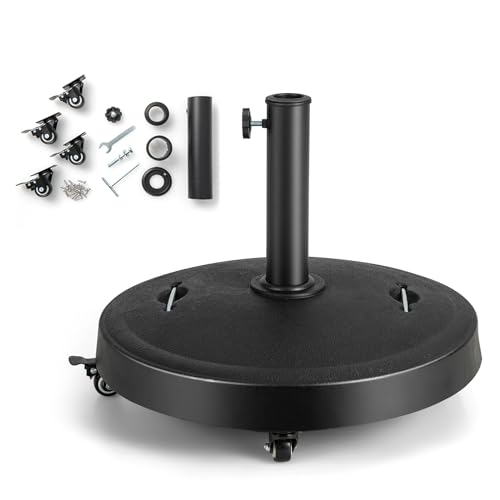 KOMFOTTEU Schirmständer mit Rollen, Sonnenschirmständer ?52cm für Schirmstange 38mm / 48mm, Runder Balkonschirmständer rollbar, Sonnenschirmhalter Sonnenschirm Ständer Marktschirmständer, Schwarz