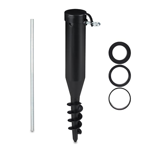 Relaxdays Bodenhülse Sonnenschirm, Bodendübel zum Eindrehen, Adapter 40-52 mm, Kunststoff, Sonnenschirm Bohrer, schwarz