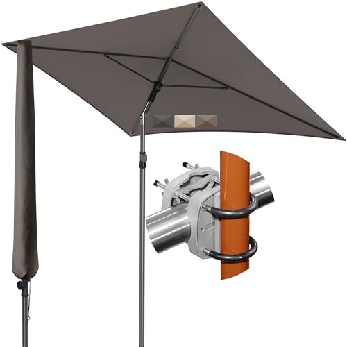 Menz Sonnenschirm Balkon - 3-IN-1 Sonnenschutz Balkon SET in Taupe, UPF 50+ Sonnenschirm rechteckig 200 x 125cm + Sonnenschirmhalter Balkongeländer + Sonnenschirmhülle