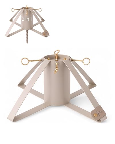 LIVLIG Design Weihnachtsbaumständer, Tannenbaum Ständer für Innen & Außen, 2 in 1 Christbaumständer aus Metall Bodenanker, Beige