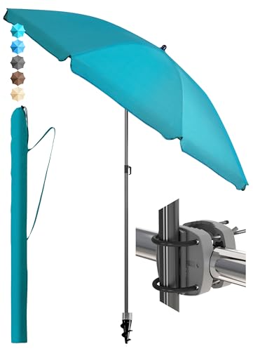 4smile Sonnenschirm Balkon SunnyJoy, 3-in-1 SET, Türkis - UPF 50+ Sonnenschirm Ø 180 cm + Sonnenschirmhalter Balkongeländer + Sonnenschirmhülle - Sonnenschutz Balkon Set