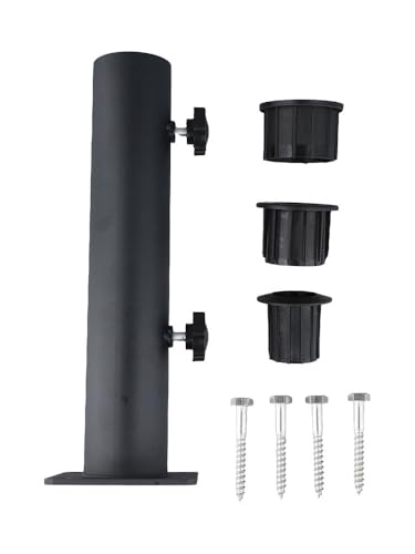 Risveglio Sonnenschirm-Standrohr mit Reduzierhülsen, 48/38/32 mm Stangen, für Schirmständer aus Edelstahl, mit sicherem Knopf und Befestigungsloch, schwarz, vielseitig einsetzbar