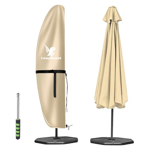 LeapBeast Sonnenschirm Schutzhülle, Schutzhülle mit Stab, 600D Oxford, Langlebig, UV-Schutz und Wetterfest, für 2 bis 5 m rund und eckig Ampelschir (Beige, 190-30-81-46cm)