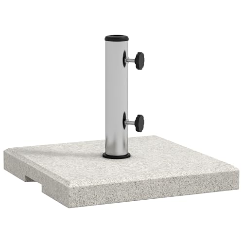 Outsunny 25kg Gartenschirmständer für Ø32mm, Ø38mm und Ø48mm Stangen, Granit und Edelstahl Schirmständer mit seitlichen Knöpfen und Griffen, 38x38x38 cm, Grau