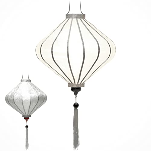 Asiatischer Lampion aus Seide, weiß, T Ø 39 cm, Laterne aus Stoff, Bambus Holz – Kunsthandwerk Dekoration von Vietnams (REF. T25 B)