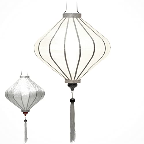 Asiatischer Lampion aus Seide, weiß, T Ø 39 cm, Laterne aus Stoff, Bambus und Holz – Kunsthandwerk und Dekoration von Vietnams (REF. T25-B)