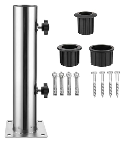 Robuster Schirmständer aus Edelstahl, für den Garten, strapazierfähig, mit Bodenhülse (Silber)