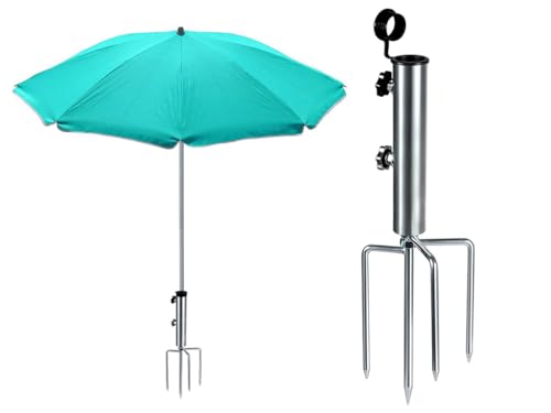 Hitopin Sonnenschirm Schirmständer, Rasendorn Sonnenschirmständer, Sonnenschirmhalter Erdspieß Sonnenschirmhalter, Sonnenschirmständer mit Rasendorn, für Strand Gras Sand Gartenschirm (Silber)