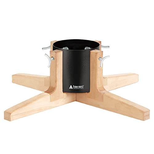 Tree Nest Weihnachtsbaumständer Basis für echten Baum bis zu 2.7m Sliver Weihnachtsbaum Halter stabil für Weihnachtsbaum Dekoration Rustic(Schwarz, Mittel)