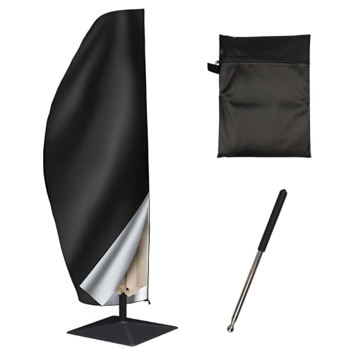 Sonnenschirm Schutzhülle, Ampelschirm Schutzhülle 2 bis 4 M, Sonnenschirm-/Garten-/Bal konschirm-Schutzhülle, Wasserdichter Polyester, UV-Beständig (Schwarz, 265 x 40/70/50 cm)