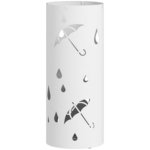 HOMCOM Schirmständer aus verzinktem Stahl, zylindrisch, Schirmständer, mit abnehmbarer Tropfschale und 4 Haken, Lochmuster, für Eingang, Haus, Büro, Ø 17 x 41 cm, weiß