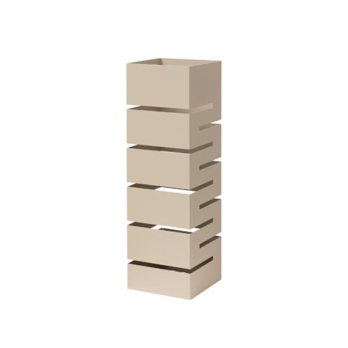 Baroni Home Schirmständer mit modernem Design aus Metall mit geometrischer Schnitzerei - Schirmständer mit Haken und abnehmbarem Auffangfach für Heim- und Bürodekoration, Schwarz, 15,5x15x49 cm