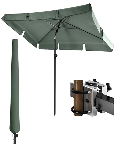 4smile Sonnenschirm Balkon 3-in-1 SET, Grün – balkonschirm mit UV50+-Schutz, 200 x 125 cm, inkl. Sonnenschirmhalter Balkongeländer und Schirmhülle – passend für Balkon & Terrasse