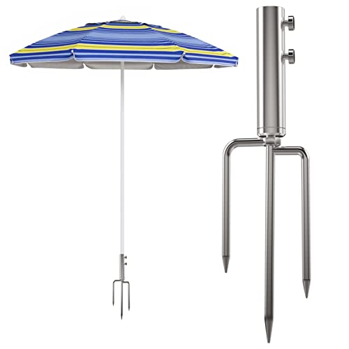 LEcylankEr Sonnenschirmständer mit Rasendorn, Abnehmbarer Sonnenschirmhalter für Angeln, Garten, Strand (Silber)