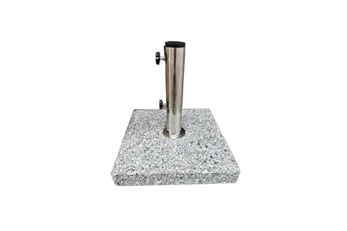 SiMPO LIFESTYLE Sonnenschirmständer aus Granit mit Edelstahlrohr, hochwertiger quadratischer Sockel, Gewicht 25 kg – geeignet für Sonnenschirmstangen bis 38–48 mm, für Garten und Balkon, Grau. SiMPO LIFESTYLE Sonnenschirmständer aus Granit mit Edelstahlrohr, hochwertiger quadratischer Sockel, Gewicht 25 kg – geeignet für Sonnenschirmstangen bis 38–48 mm, für Garten und Balkon, Grau.