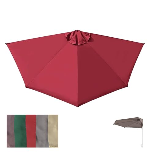 Halber Sonnenschirm Ersatzbezug 270cm 5 Streben Halbrund UV-geschützt Sonnenschirm Stoff Wetterfest Baldachin für Terrasse Garten Veranda (Weinrot)