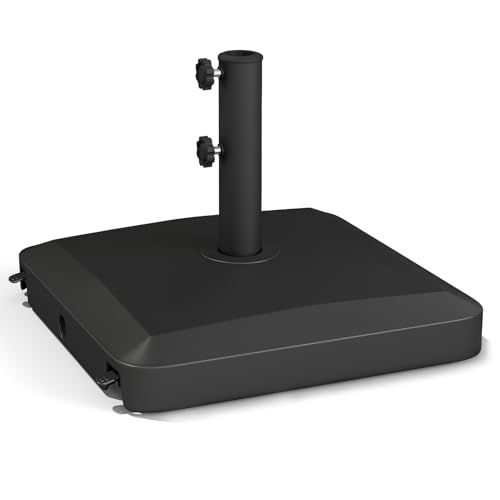 Helios&Hestia 45 kg robuster runder Schirmständer mit rollenden Rädern, aus Kunststoff, mit Wasser und Sand befüllbar, für Außenbereich, Standgewicht für Terrasse, Markt, Tischschirm, Schwarz