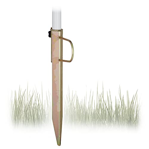 Relaxdays Rasendorn Sonnenschirm, Gartenschirm Schirmständer, Stahl verzinkt, für Stockgrößen bis 32 mm, H=43 cm, bronze