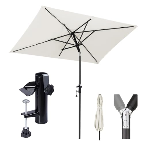 Sekey® 200 × 125 cm Sonnenschirm, Rechteckiger Sonnenschirm mit Halterung Sonnenschirmhalter für Balkon, Terrasse und Garten, Windfest Kippbar UPF 50+ Rechteckig Creme