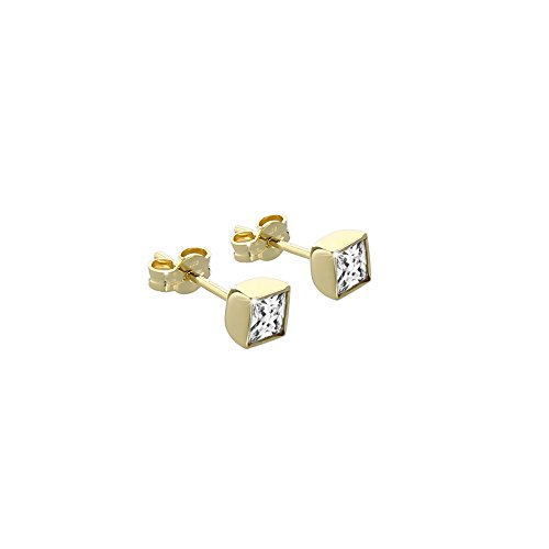 NKlaus PAAR Ohrstecker 333er gelb Gold 5x5mm Cubic Zirkonia weiss DAMEN HERREN 1981