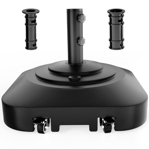 PGGP Terrassenschirmständer mit 5 Rollen, Schirmständer, strapazierfähig, 61 kg, befüllbar, mobiler, quadratischer Marktständer für Outdoor, Deck, Pool, Rasen, passend für verschiedene Regenschirme