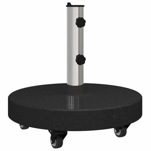 vidaXL Transportable Sonnenschirmbasis für Ø38/48mm Stangen - Schwarzer Granit, 30kg Rund - Perfekt für Garten und Terrasse, mit feststellbaren Rollen
