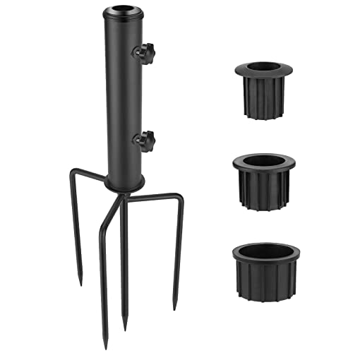 Sonnenschirm Rasendorn Erdspiess Spieß, Schirmständer Erdspieß, Sonnenschirmständer Spiess, Rasen Schirmständer, Garten Wiese Sonnenschirmständer mit 3 TLG Reduzierring(48/38/32mm) (Schwarz)