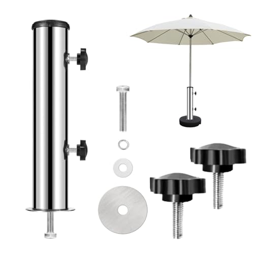 Funmo Garten Sonnenschirm Standrohre Geliefert Universal Schirmhalter Edelstahl Standrohr Schirmständer SonnenschirmStandrohr mit 3 TLG Reduzierring(48/38/32 mm) für Granit, Eisenplatte, Zementplatte