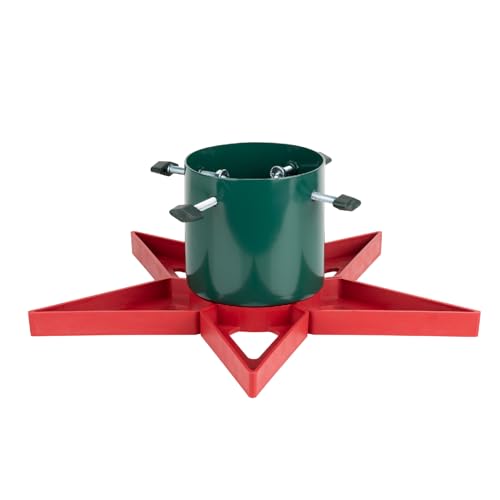 Stern-Design Weihnachtsbaumständer mit Wasserspeicher für lebende Tannen und Kiefern, stabiler Metallsockel mit robusten Kunststoffbeinen, lustige und farbenfrohe Urlaubsdekoration, verstellbare