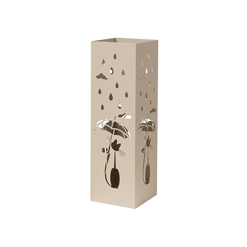 Baroni Home Schirmständer in modernem Design aus Metall mit Cat and Rain-Schnitzerei - mit Haken und herausnehmbarer Auffangschale für Heim- und Bürodekoration, Taupengrau, 15,5x15x49 cm