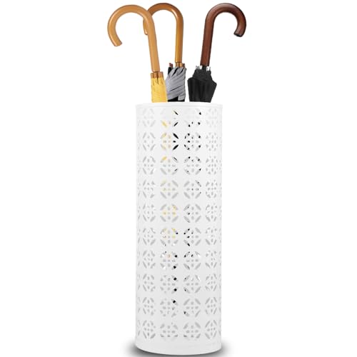 harupink Schirmständer Regenschirmständer aus Metall, Modernes Cutout-Design Schirmständer Regenschirm, Ø15 x H42cm, runder Regenschirmhalter für Gehstöcke & Regenschirme (Weiß C)