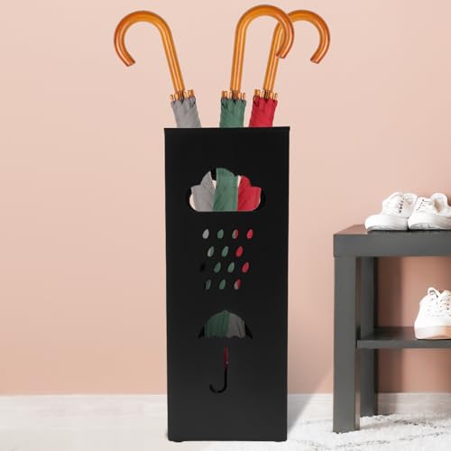 harupink Regenschirmständer aus Metall,Modernes Cutout-Design Schirmständer Regenschirm,quadratischer Schirmständer,Großer Regenschirmhalter für Heim,Hotel und Bürodekoration (Schwarz)