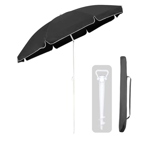 Sekey 160cm GRS-zertifizierter Sonnenschirm mit Sonnenschirmhalter für Garten, Terrasse & Strand | Höhenverstellbar & Neigbar mit UPF50+ | Wasserdichtes Recycling-Polyester | Windstabil mit 8 Streben