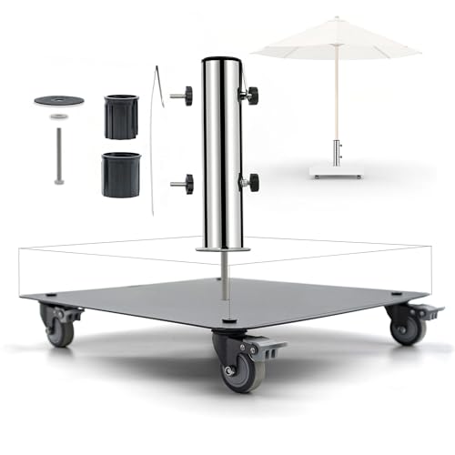 hausratplus Universalplatte Metall lackiert Set | Schirmständer Vario mit Rollen 360° drehbar + Feststellbremsen und Edelstahl-Schirmrohr für Sonnenschirme