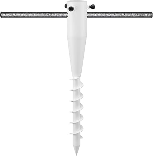 HORSE SECRET Weiß Schirmständer Sonnenschirm Strand aus Schwermetall, 43cm Sonnenschirmhalter Anker mit Eindrehstange, Erdspieß mit Stockdurchmesser