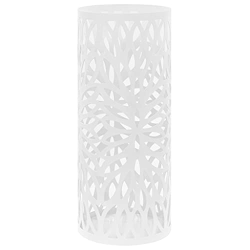 Tomostar Schirmständer aus Metall, Schirmständer, Eimerständer für Regenschirme, Blätter, Stahl, 20 x 48,5 cm, Weiß