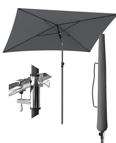 4smile Sonnenschirm Balkon + Sonnenschirmhalter Balkongeländer + Sonnenschirm Schutzhülle - SET Sonnenschutz Balkon mit UV50+ Sonnenschirm rechteckig 200x125cm SunnyShade Plus, Anthrazit
