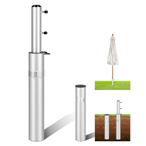Sekey Sonnenschirmständer Innovativ Platzsparend, Schirmständer Sonnenschirm Aluminium, Bodenhülse Bodenplatte für Sonnenschirm Terasse Garten Ø 32/38/48/52 mm